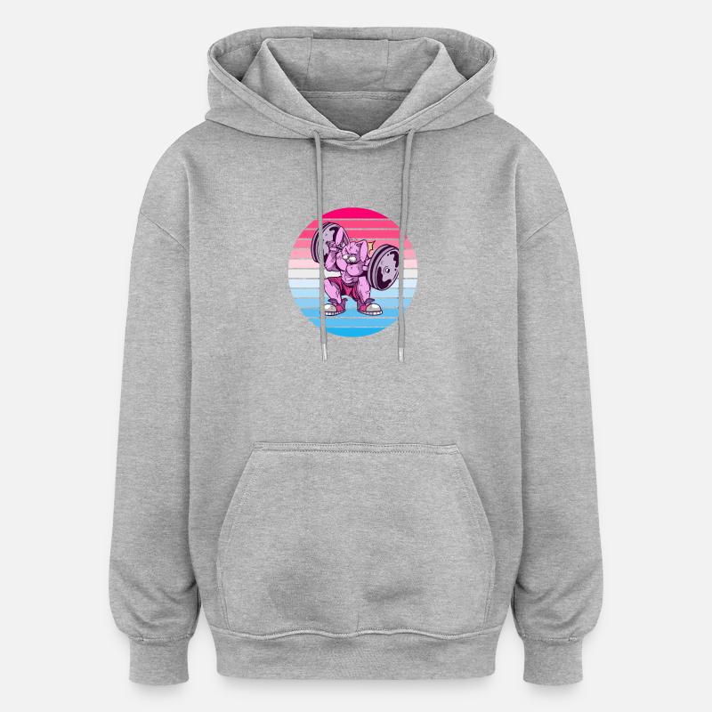 Rabbit Bodybuilder Design - Oversized Unisex Hoodie - heather grey