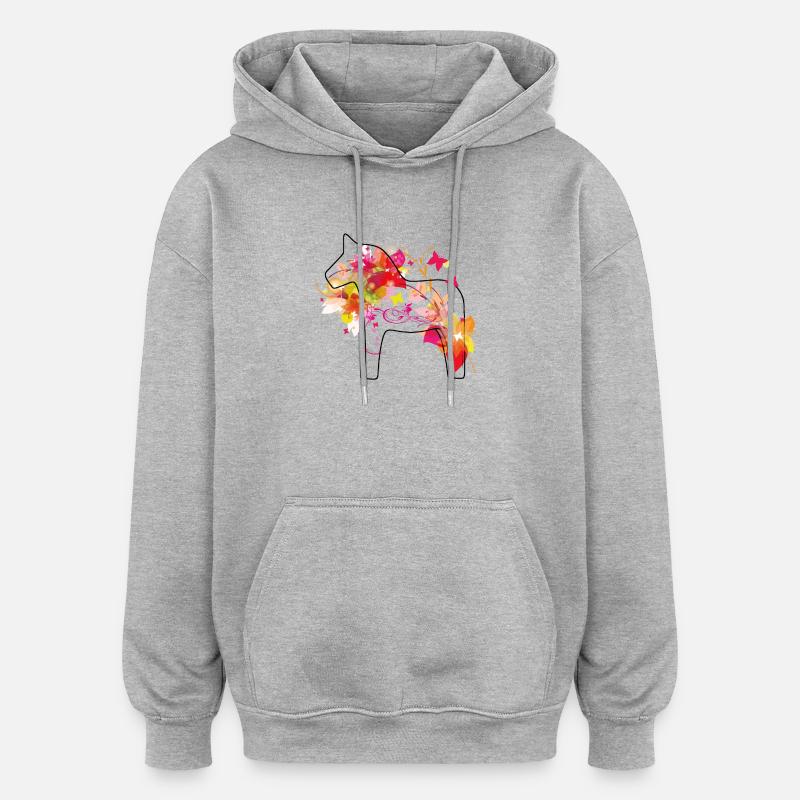 Dala Pferd Bunt - Oversized Unisex Hoodie - Grau meliert