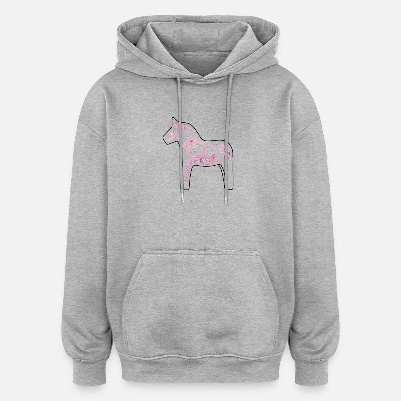Dala Cheval Rose - Sweat à capuche oversize unisexe - gris chiné