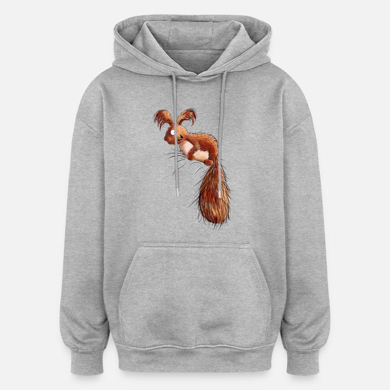 Droll Écureuil Faune - Sweat à capuche oversize unisexe - gris chiné