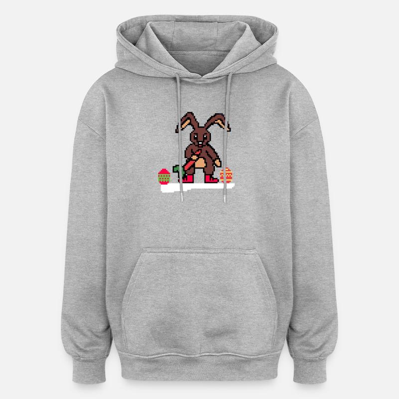 Cute Easter Bunny Pixel Art - Oversized Unisex Hoodie - heather grey