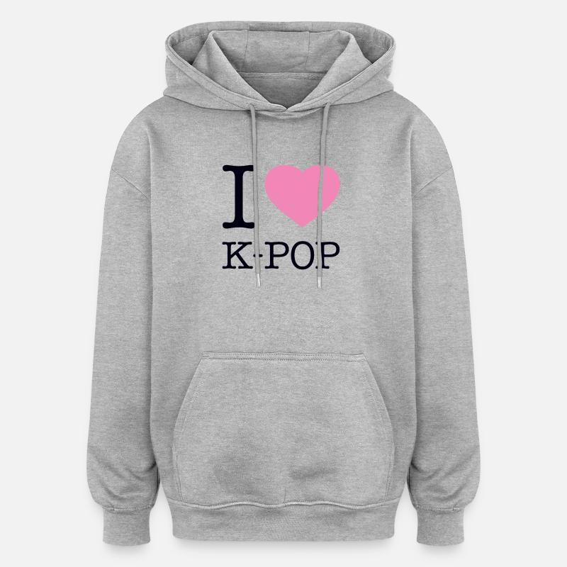 J’ADORE LA K-POP - Sweat à capuche oversize unisexe - gris chiné