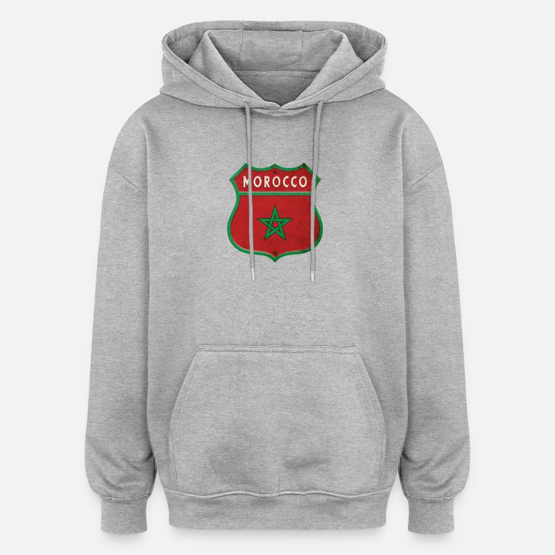Maroc Armoiries Drapeaux Design - Sweat à capuche oversize unisexe - gris chiné