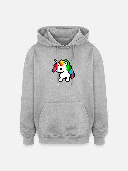 PixelUnicorn Rainbow - Oversized Unisex Hoodie - heather grey