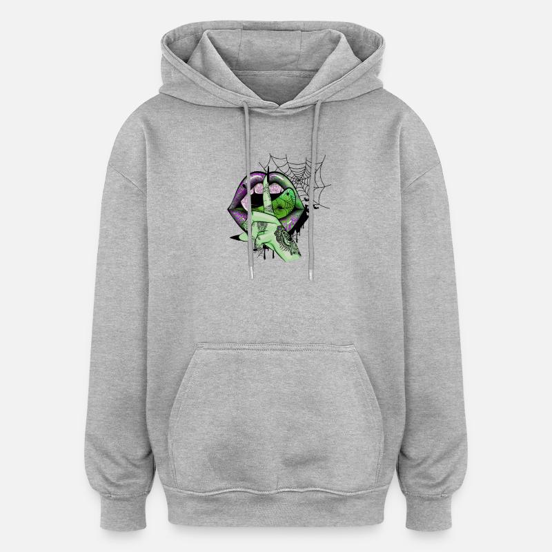 Lèvres de vampire vert - Sweat à capuche oversize unisexe - gris chiné
