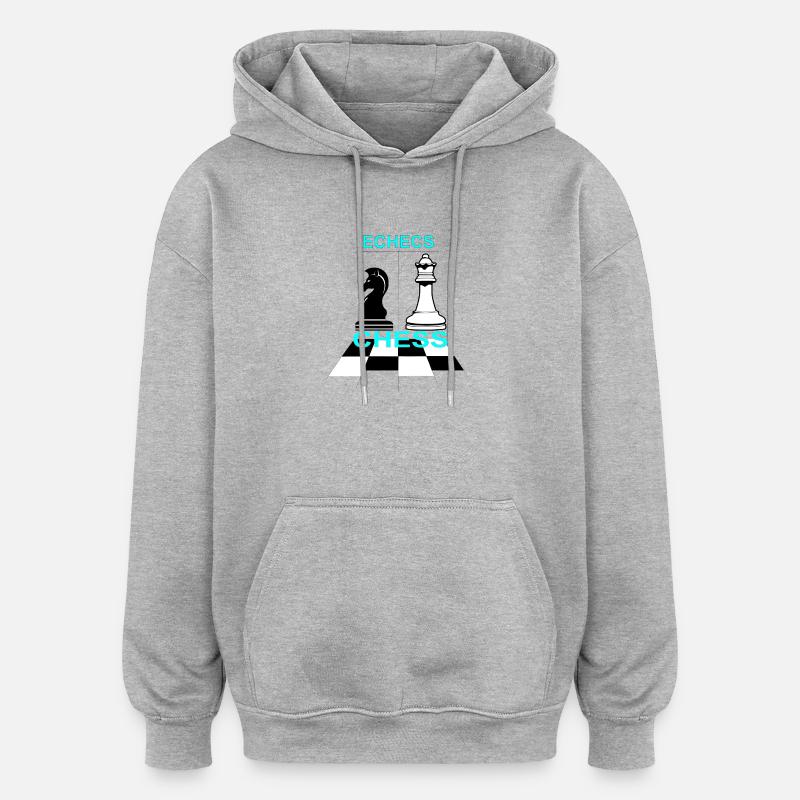 Echecs - Sweat à capuche oversize unisexe - gris chiné