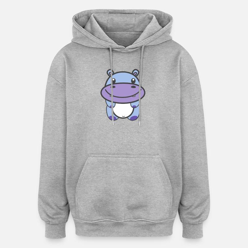 Hippopotame mignon Kawaii - Sweat à capuche oversize unisexe - gris chiné
