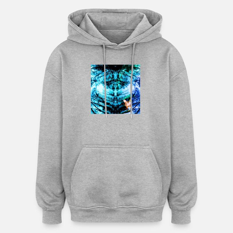 Papillon psychédélique bleu - Sweat à capuche oversize unisexe - gris chiné