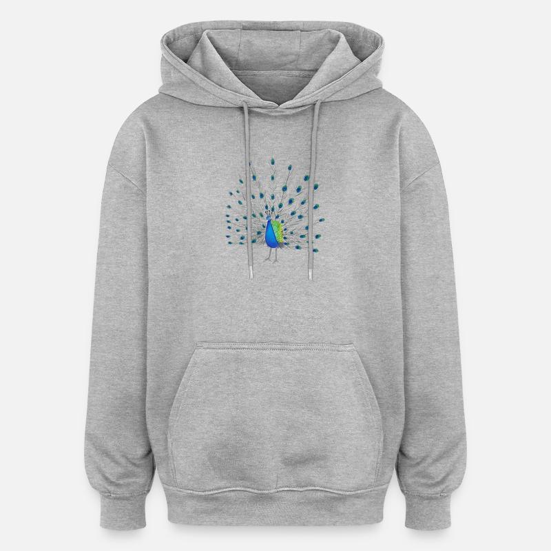 Art de la plume de paon - Sweat à capuche oversize unisexe - gris chiné