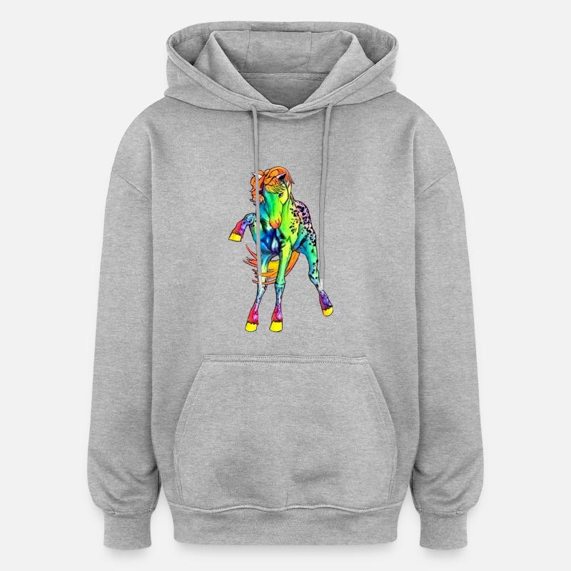 neon Pferd - Oversized Unisex Hoodie - Grau meliert