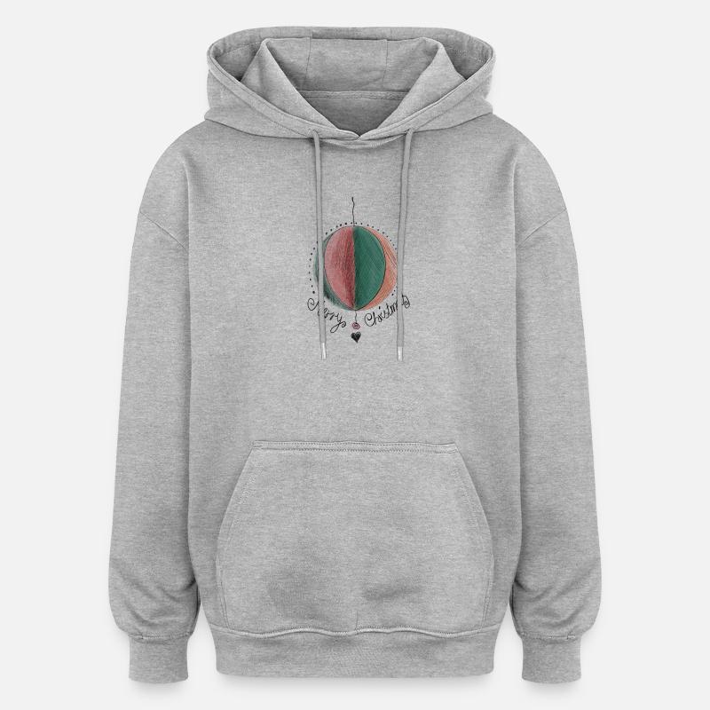 Joyeux Christmas Tree Ball Illustration - Sweat à capuche oversize unisexe - gris chiné