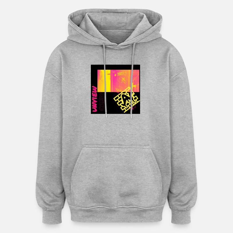 Graffiti urbain design au néon - Sweat à capuche oversize unisexe - gris chiné