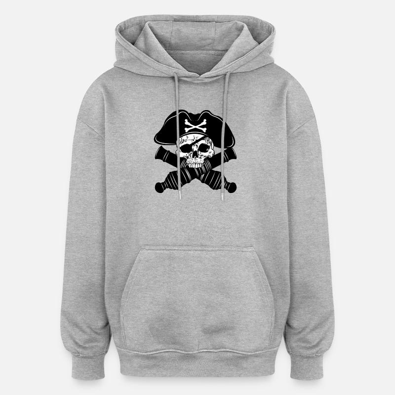 Crâne de pirate avec deux canons - Sweat à capuche oversize unisexe - gris chiné