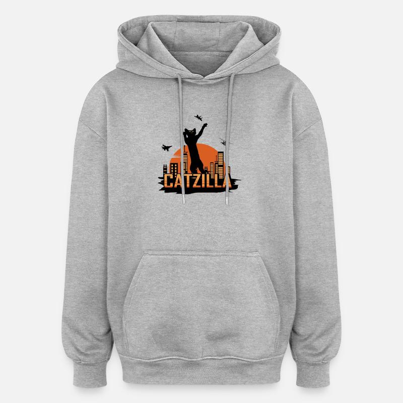 Catzilla - Sweat à capuche oversize unisexe - gris chiné