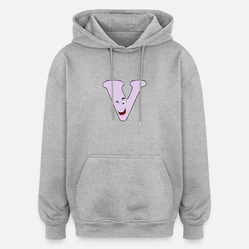 V - Sweat à capuche oversize unisexe - gris chiné