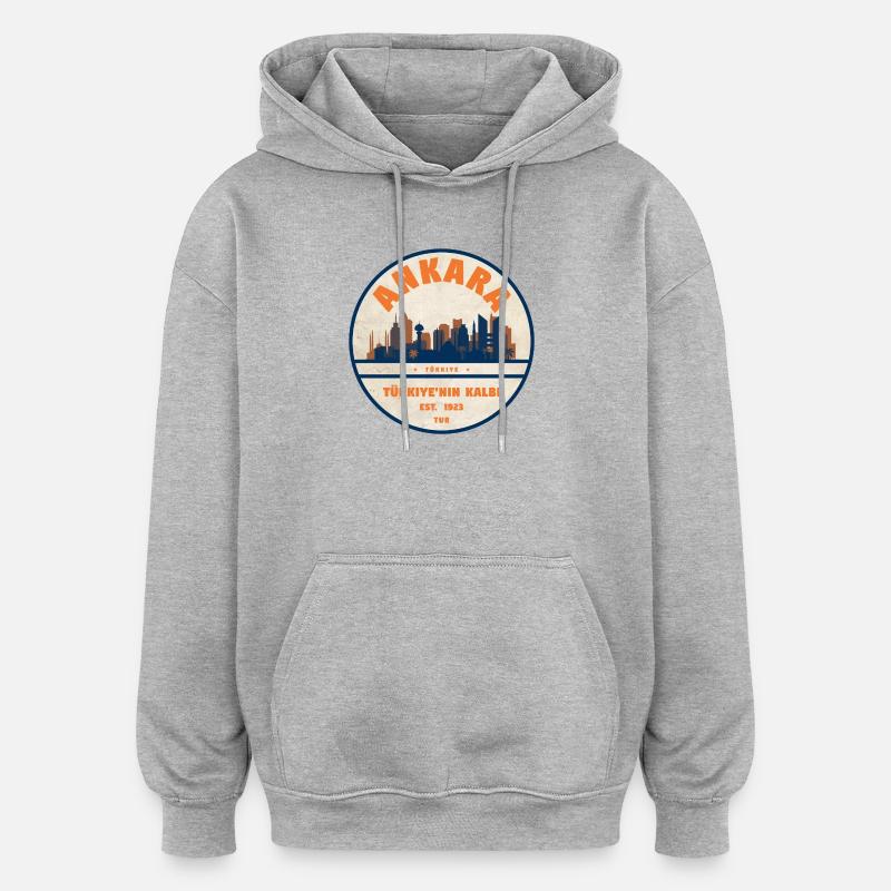 Ankara Skyline Badge - Sweat à capuche oversize unisexe - gris chiné
