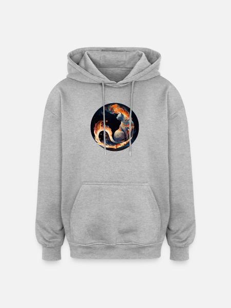 Fiery cat magic in constellation design - Oversized Unisex Hoodie - heather grey