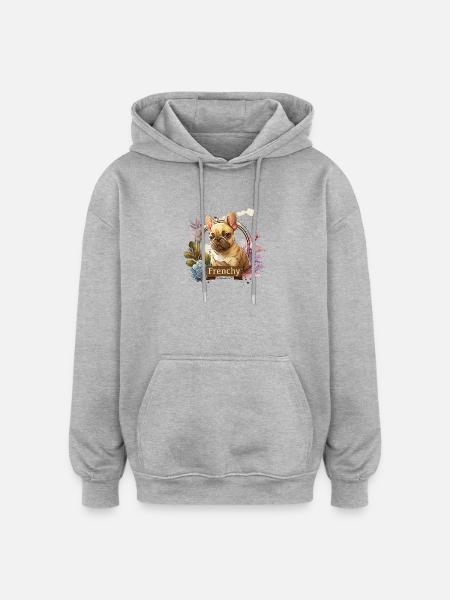 French Bulldog in Flower Frame - Oversized Unisex Hoodie - heather grey