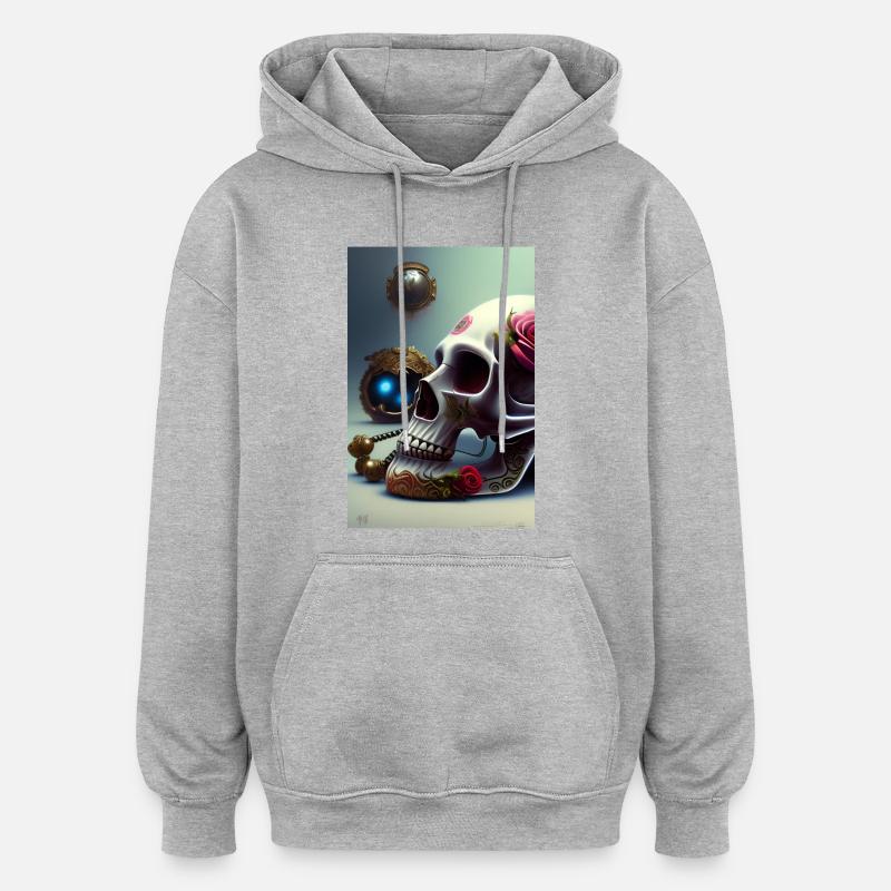 Crâne abstrait avec rose - Sweat à capuche oversize unisexe - gris chiné