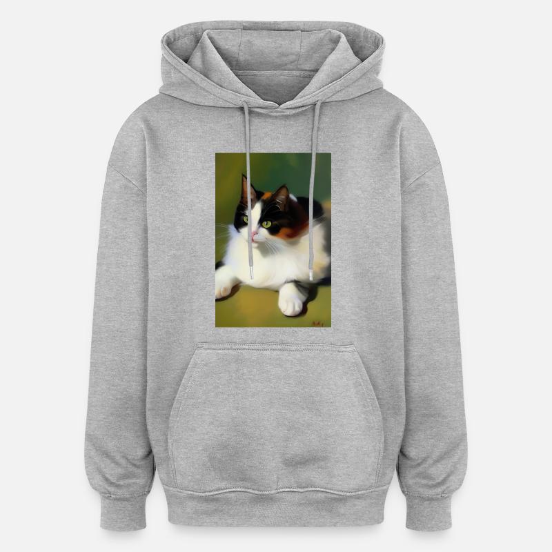 Image du chat - Sweat à capuche oversize unisexe - gris chiné