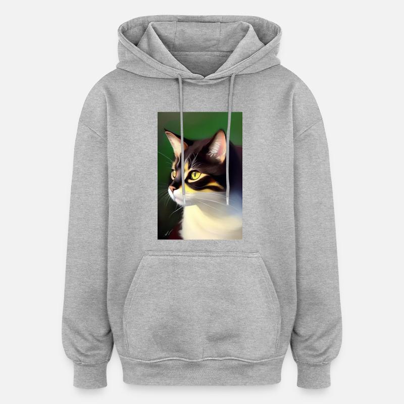 Image du chat - Sweat à capuche oversize unisexe - gris chiné