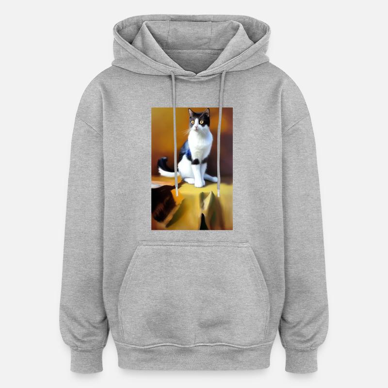 Image du chat - Sweat à capuche oversize unisexe - gris chiné