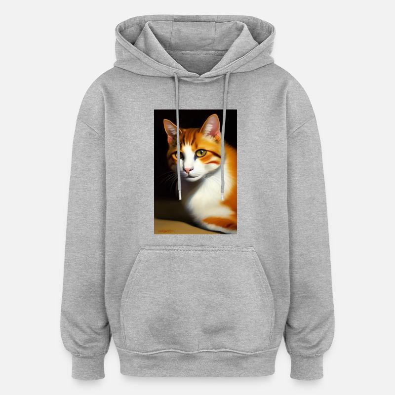 Image du chat - Sweat à capuche oversize unisexe - gris chiné