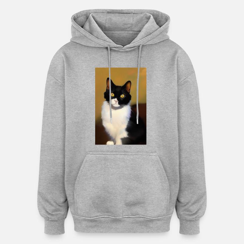 Image du chat - Sweat à capuche oversize unisexe - gris chiné