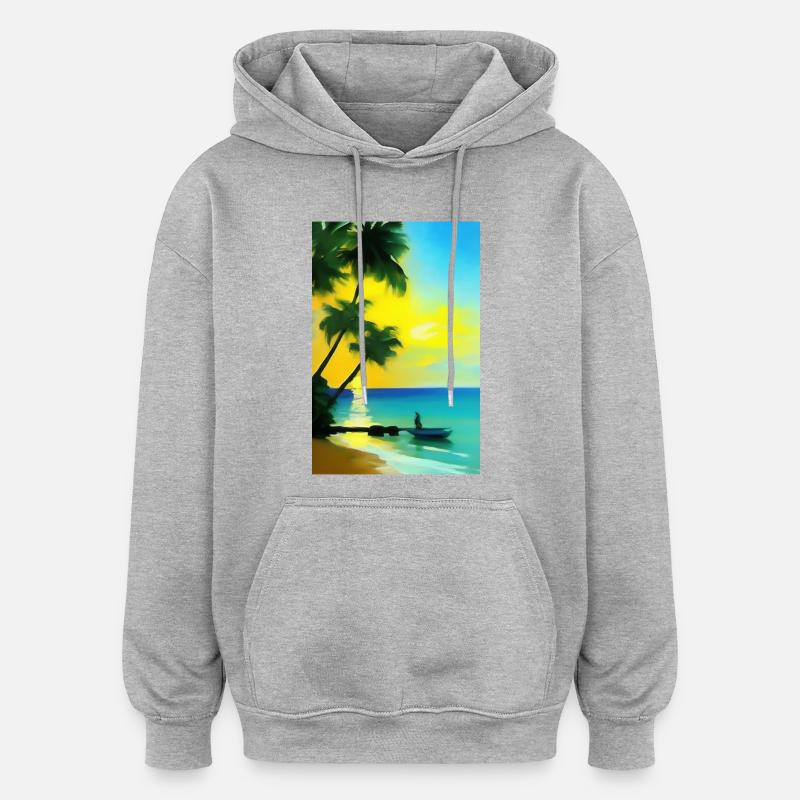 Plage des palmiers des Caraïbes - Sweat à capuche oversize unisexe - gris chiné