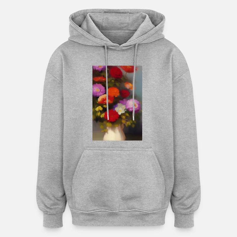 Blumen und Schmetterling - Oversized Unisex Hoodie - Grau meliert