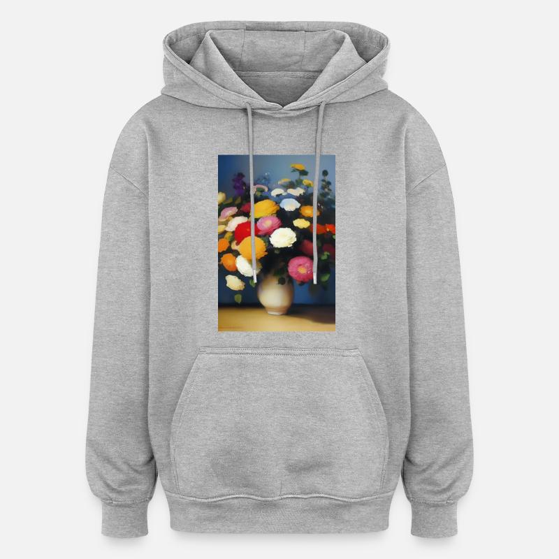 Fleurs et papillon - Sweat à capuche oversize unisexe - gris chiné