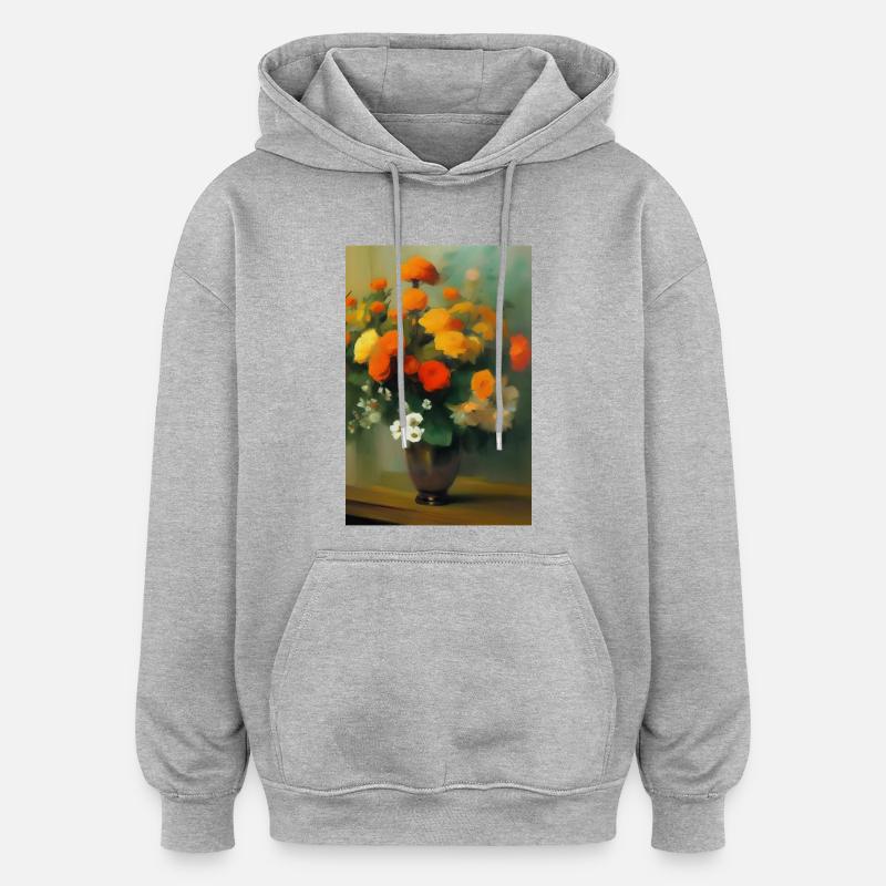 Fleurs et papillon - Sweat à capuche oversize unisexe - gris chiné