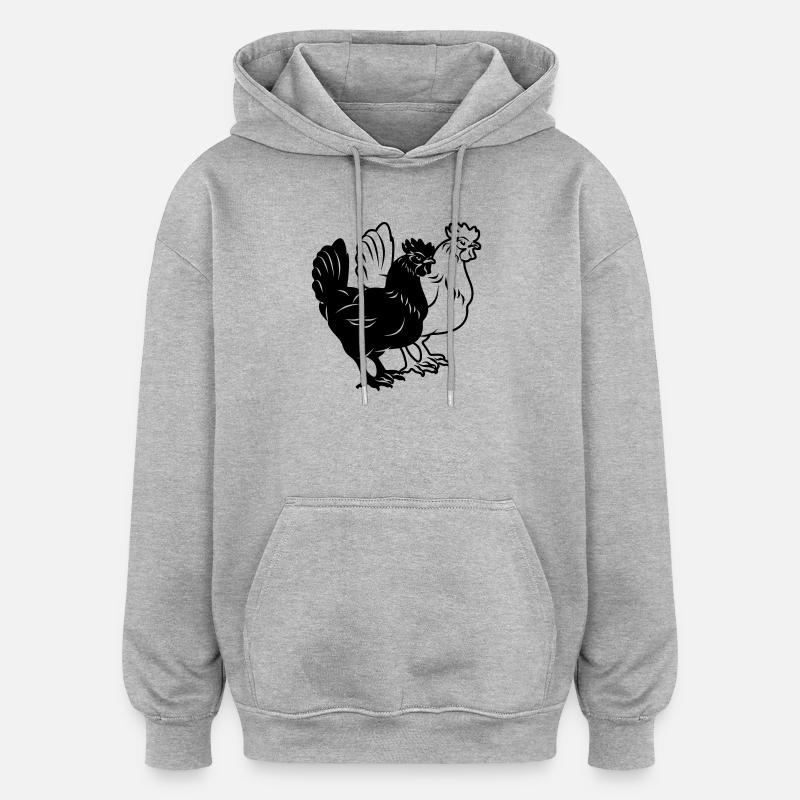 Poulets noir et blanc - Sweat à capuche oversize unisexe - gris chiné