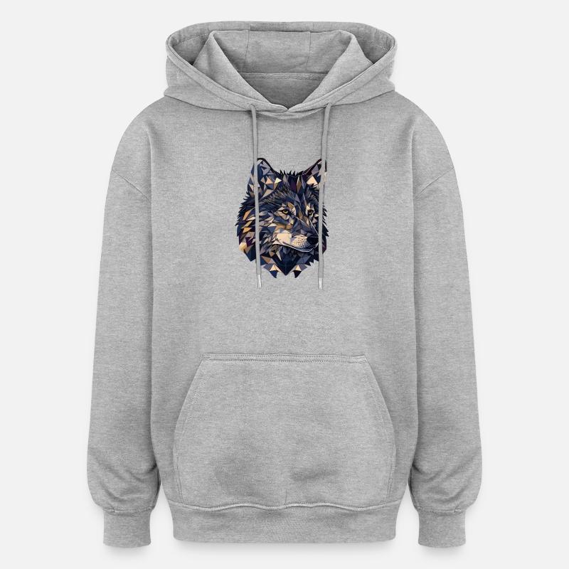 Stylized, geometric wolf - Oversized Unisex Hoodie - heather grey