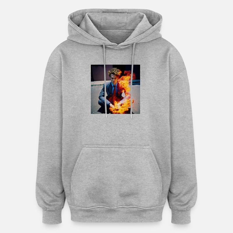Der Brennende Mann 01 - Oversized Unisex Hoodie - Grau meliert