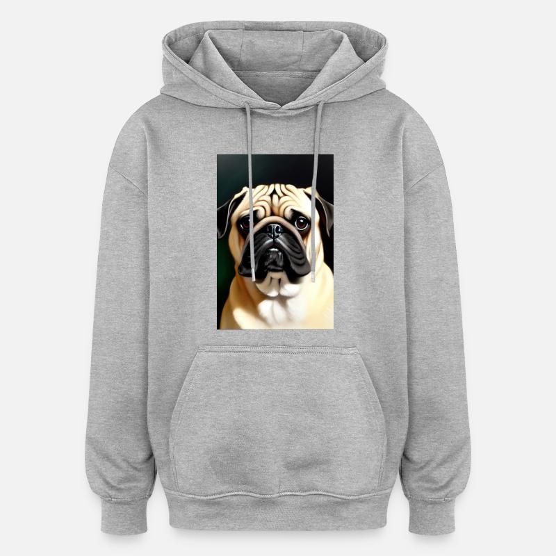 Mops Hund - Oversized Unisex Hoodie - Grau meliert