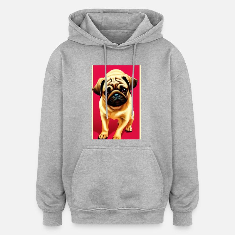 Chien carlin - Sweat à capuche oversize unisexe - gris chiné