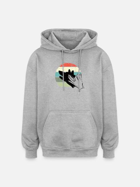 Retro Sunset Hand Silhouette - Oversized Unisex Hoodie - Grau meliert