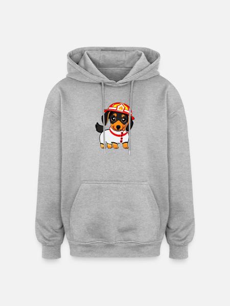 Dachshund as firefighter - Oversized Unisex Hoodie - heather grey