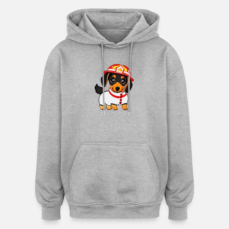 Dackel als Feuerwehrmann - Oversized Unisex Hoodie - Grau meliert