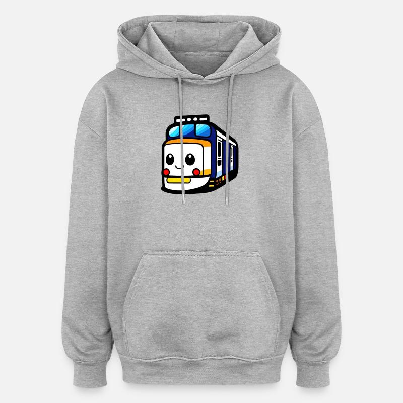 Locomotive, train, chemin de fer - Sweat à capuche oversize unisexe - gris chiné