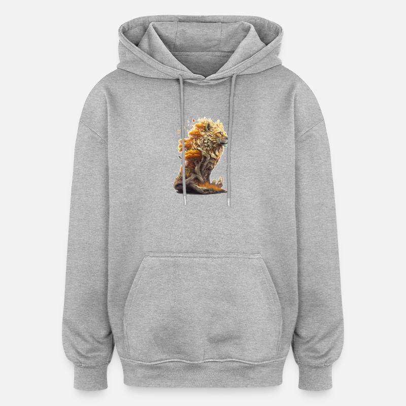 Löwe mit Savannen Elementen, Löwendesign - Oversized Unisex Hoodie - Grau meliert