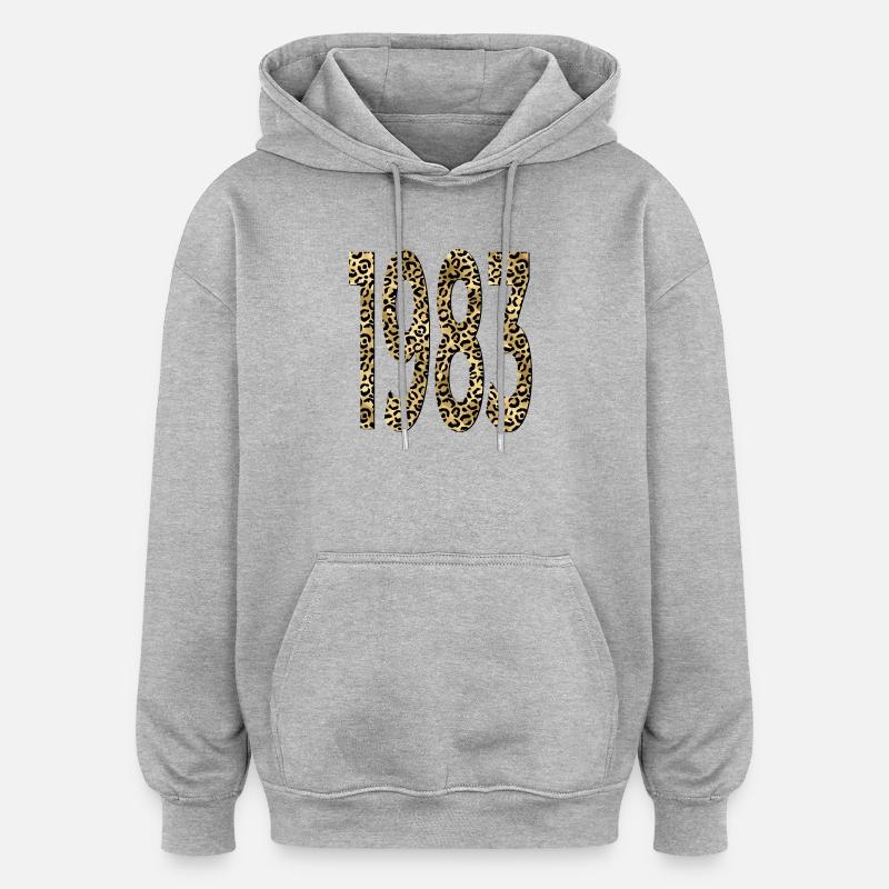 Numéro 1983 - Imprimé Léopard - Anniversaire - Sweat à capuche oversize unisexe - gris chiné