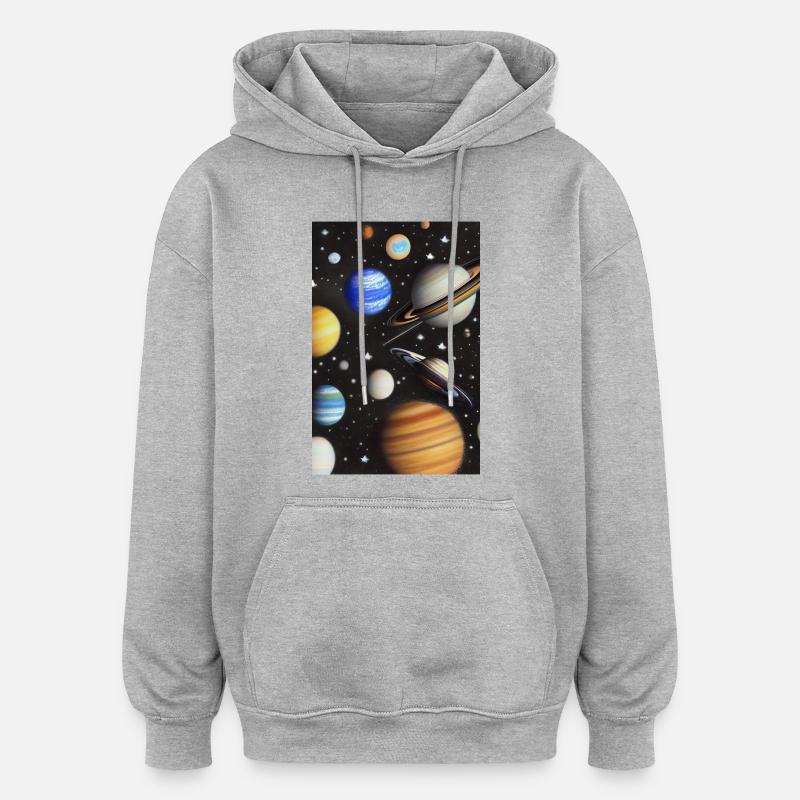 Espace et planètes - Sweat à capuche oversize unisexe - gris chiné