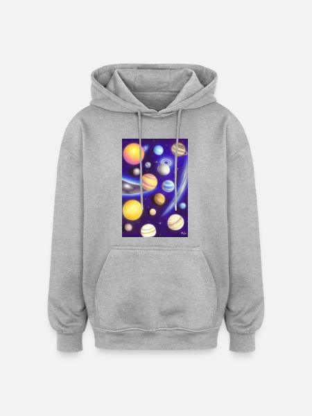 Espace et planètes - Sweat à capuche oversize unisexe - gris chiné