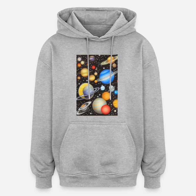 Weltall und Planeten - Oversized Unisex Hoodie - Grau meliert