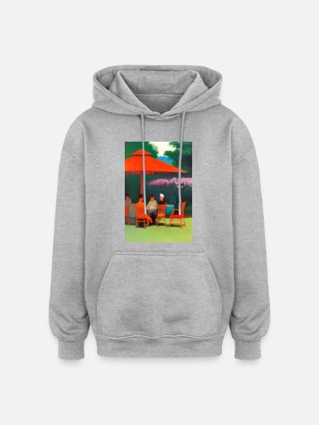 Outdoor Asian Cafe - Oversized Unisex Hoodie - heather grey