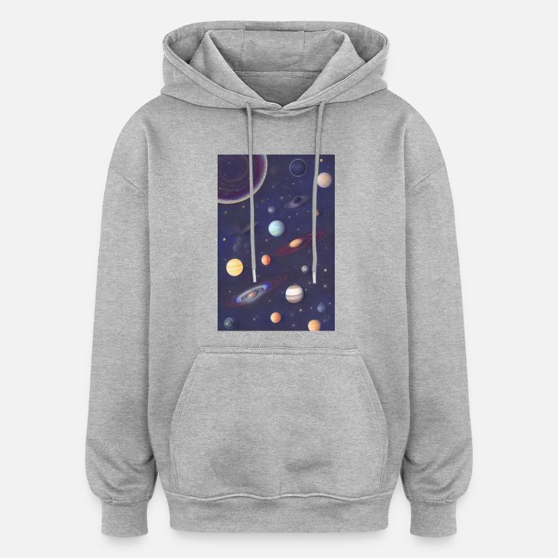 Espace et planètes - Sweat à capuche oversize unisexe - gris chiné