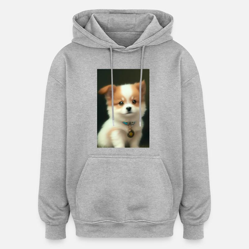 Bébé chien - Sweat à capuche oversize unisexe - gris chiné