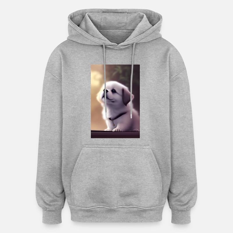 Bébé chien - Sweat à capuche oversize unisexe - gris chiné